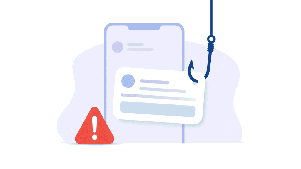 Celular com mensagem suspeita e alerta de segurança representando tentativa de phishing.