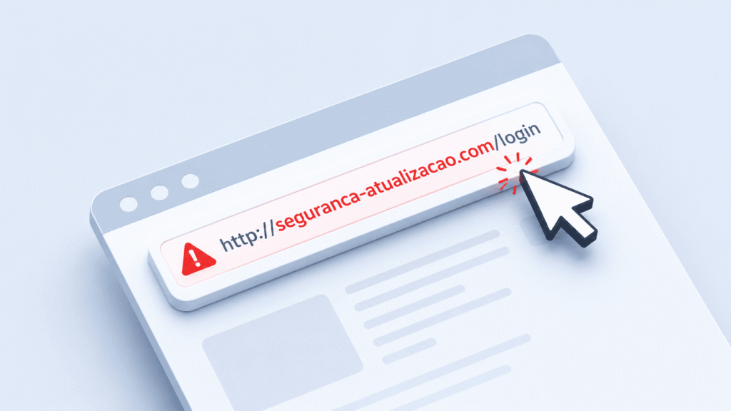 Pessoa usando notebook com alerta de segurança após clicar em link falso.