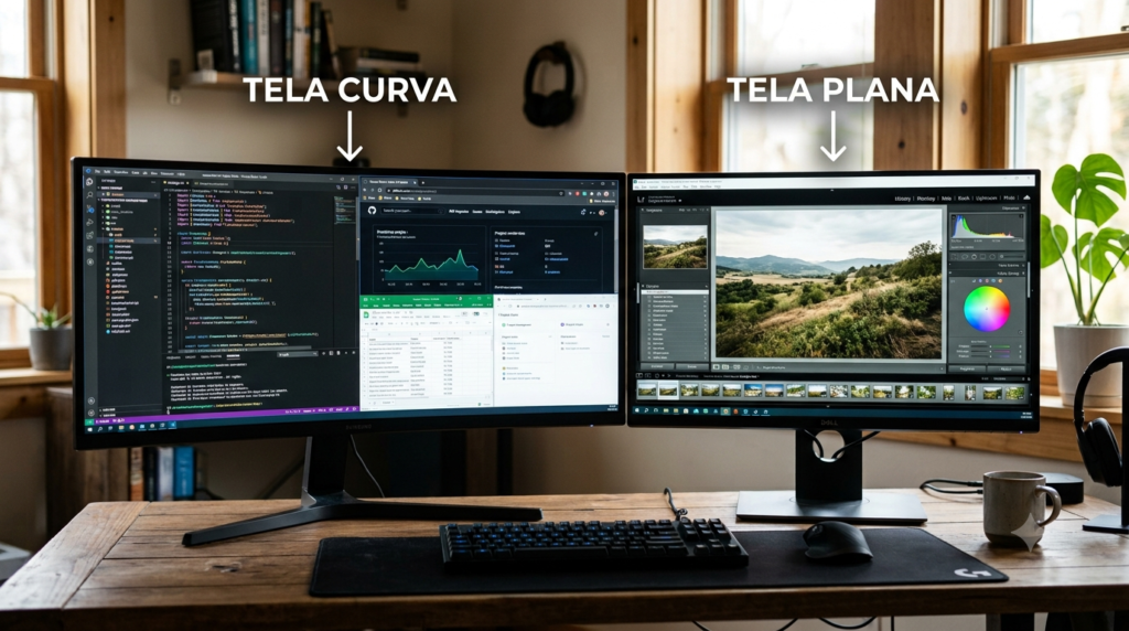 monitor gamer curvo comparado com plano