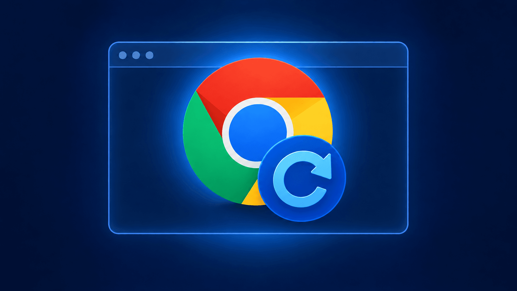 Ilustração do Google Chrome com símbolo de reinício para artigo sobre atualização de segurança.