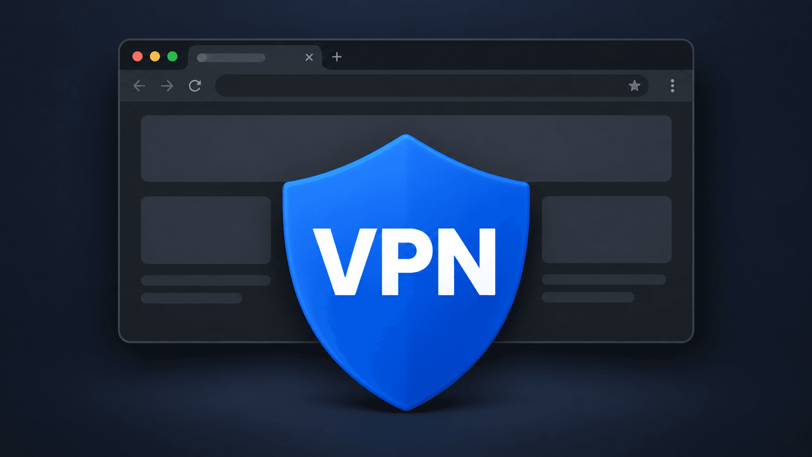 Ilustração de navegador protegido por escudo com a sigla VPN.