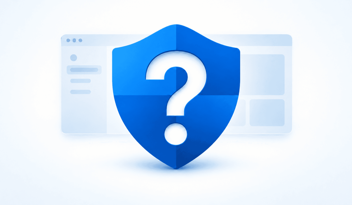 Ilustração de escudo de proteção com ponto de interrogação para artigo sobre o Microsoft Defender.