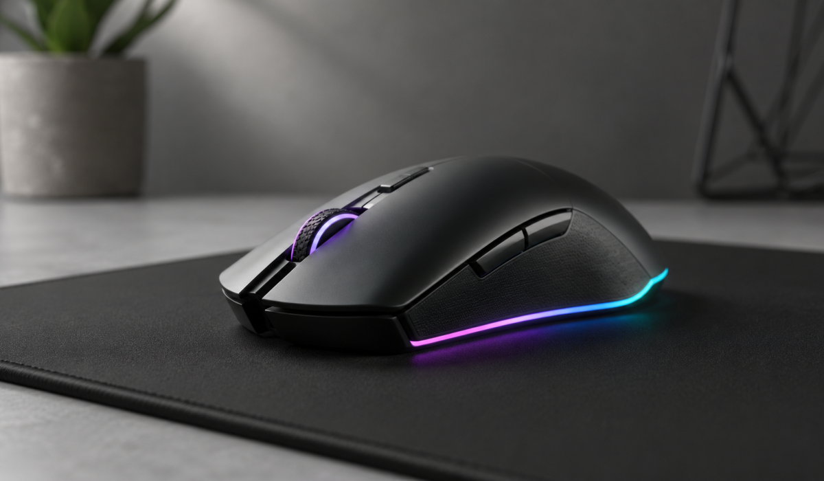 mouse gamer em cima de mousepad representando escolha de periférico para jogos